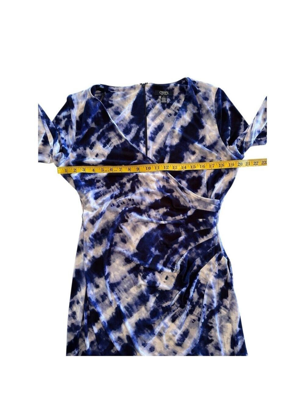 Chaps Tie Dye Midi Dress With Surplice Bodice Womens 14 Blue Zipper on Back NWT - Picture 12 of 17